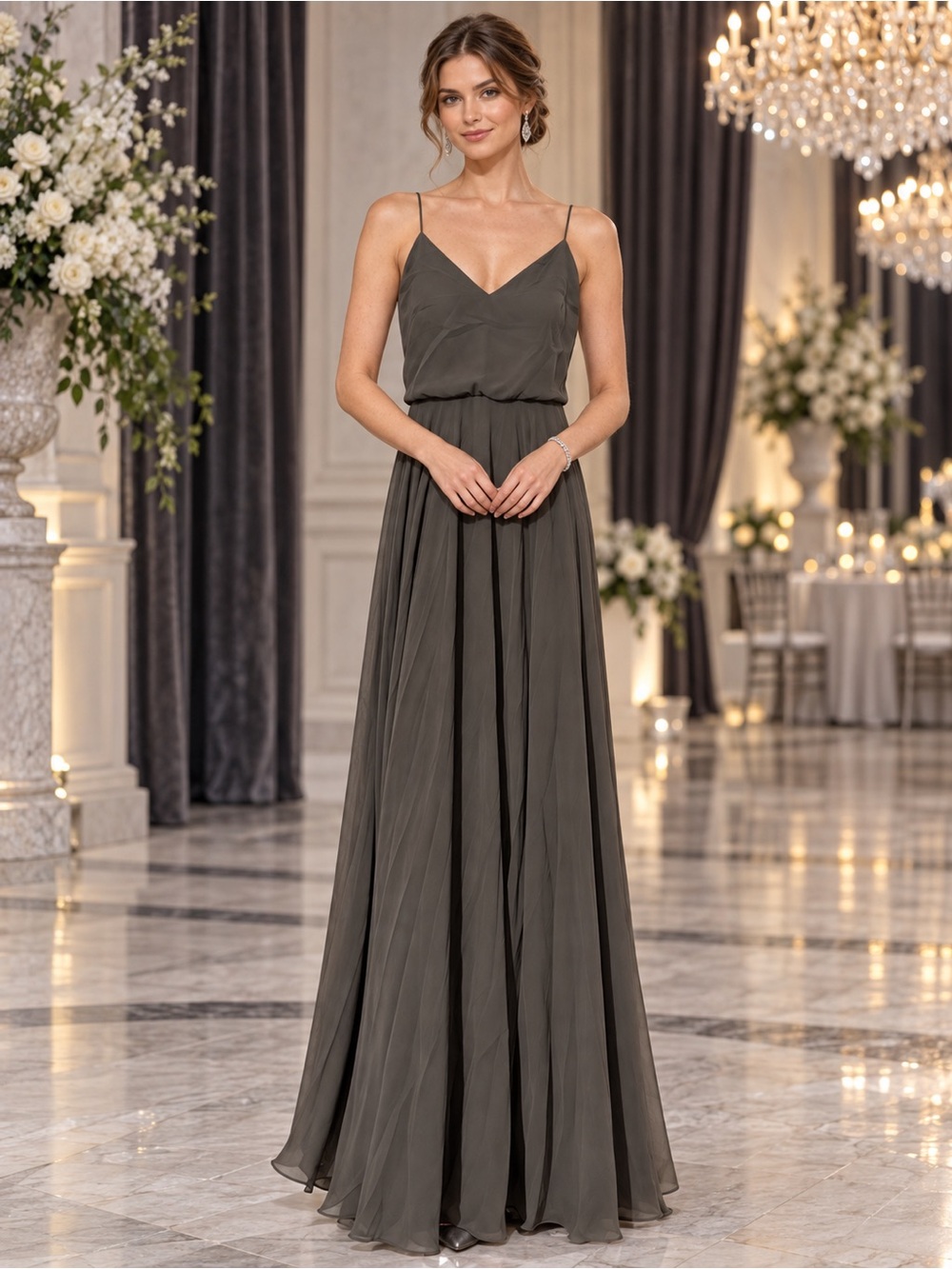 Jenny Yoo Olive Green Spaghetti Strap Maxi Dress